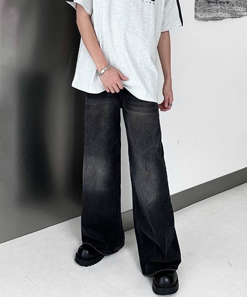 NOWLE(ノウル)の「【NOWLE】Y2K ブラック ヴィンテージ ウォッシュ フレア デニム(デニムパンツ・メンズ・ブラック・LARGE/MEDIUM/X-LARGE)」の3枚目の写真