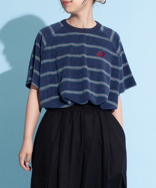 PUNYUS（プニュズ）の「ボーダーパイルビッグＴシャツ（Tシャツ/カットソー・レディース・ベージュ/ネイビー/サックスブルー・3/4）」の3枚目の写真