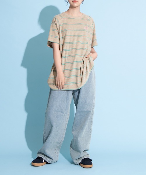 PUNYUS（プニュズ）の「ボーダーパイルビッグＴシャツ（Tシャツ/カットソー・レディース・ベージュ/ネイビー/サックスブルー・3/4）」の12枚目の写真