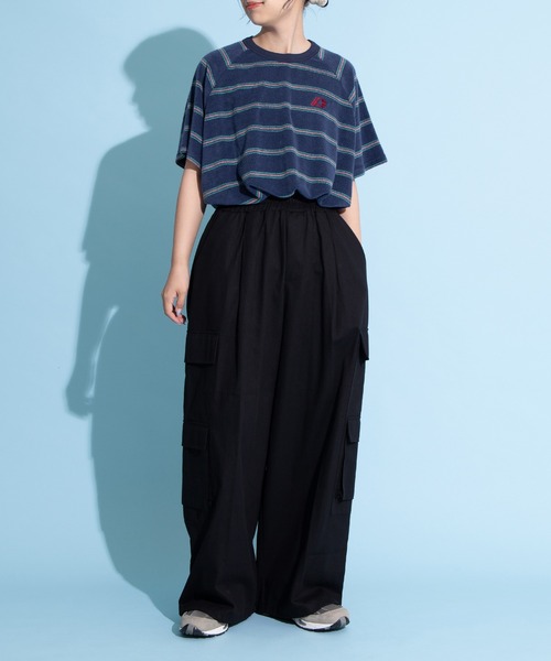 PUNYUS（プニュズ）の「ボーダーパイルビッグＴシャツ（Tシャツ/カットソー・レディース・ベージュ/ネイビー/サックスブルー・3/4）」の4枚目の写真