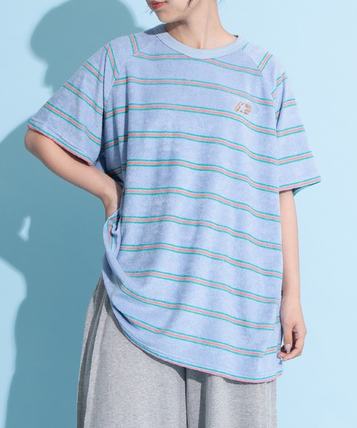 PUNYUS（プニュズ）の「ボーダーパイルビッグＴシャツ（Tシャツ/カットソー・レディース・ベージュ/ネイビー/サックスブルー・3/4）」の5枚目の写真