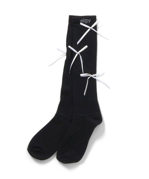 algy（アルジー）の「りぼんハイソックス（ソックス/靴下・キッズ・オフホワイト/ブラック/グレー・24/21）」の8枚目の写真