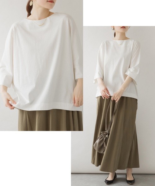 MARAI(マーライ)の「ボートネック七分袖ドルマンTシャツ キレイめ(Tシャツ/カットソー・レディース・ブラック/ベージュ/ホワイト/チャコールグレー・4L~5L/LL~3L/M~L)」の14枚目の写真