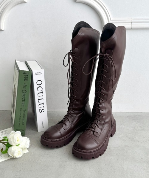 Loueme（ルエム）の「バックファスナーレースアップロングブーツ（ブーツ・レディース・ブラック/ブラウン・23.5cm/24.5cm）」の9枚目の写真
