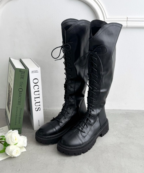 Loueme（ルエム）の「バックファスナーレースアップロングブーツ（ブーツ・レディース・ブラック/ブラウン・23.5cm/24.5cm）」の17枚目の写真