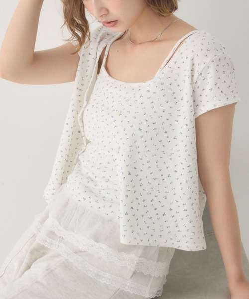 RETRO GIRL（レトロガール）の「裾レースキャミ×カーデセット（Tシャツ/カットソー・レディース・ホワイト系その他/グレー系その他/ブルー・FREE）」の2枚目の写真