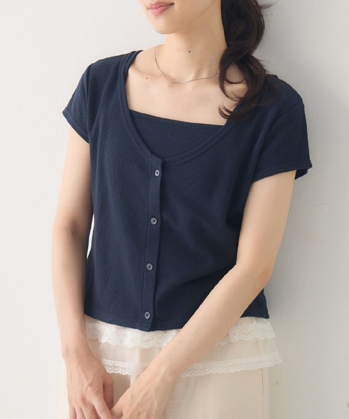 RETRO GIRL（レトロガール）の「裾レースキャミ×カーデセット（Tシャツ/カットソー・レディース・ホワイト系その他/グレー系その他/ブルー・FREE）」の3枚目の写真