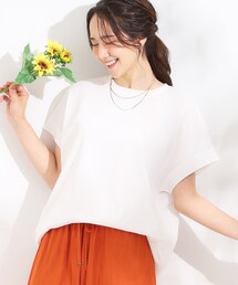 SHOO・LA・RUE | 【S-LL/汗ジミ軽減/ひんやり/UV】体型カバーに タック入りドルマントップス(Tシャツ/カットソー)
