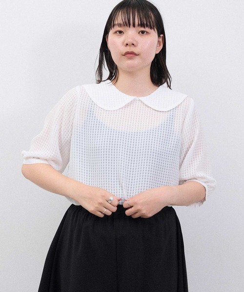 I am I in fact...（アイアムアイインファクト）の「●SATIN SOCCER ギンガム ブラウス（シャツ/ブラウス・レディース・ホワイト/ブラック/その他・FREE）」の2枚目の写真