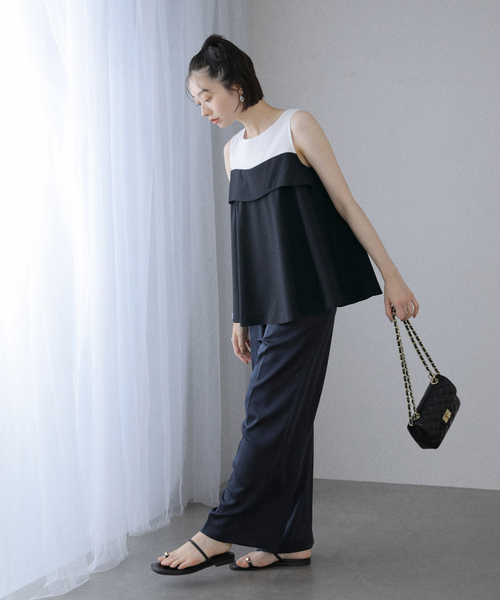 La TOTALITE（ラトータリテ）の「【洗える】レイヤード風カットソー（Tシャツ/カットソー・レディース・ホワイト/ブラック・FREE）」の18枚目の写真