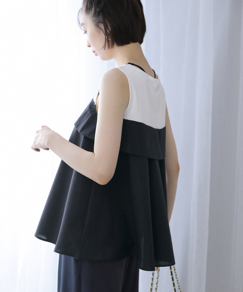 La TOTALITE（ラトータリテ）の「【洗える】レイヤード風カットソー（Tシャツ/カットソー・レディース・ホワイト/ブラック・FREE）」の4枚目の写真