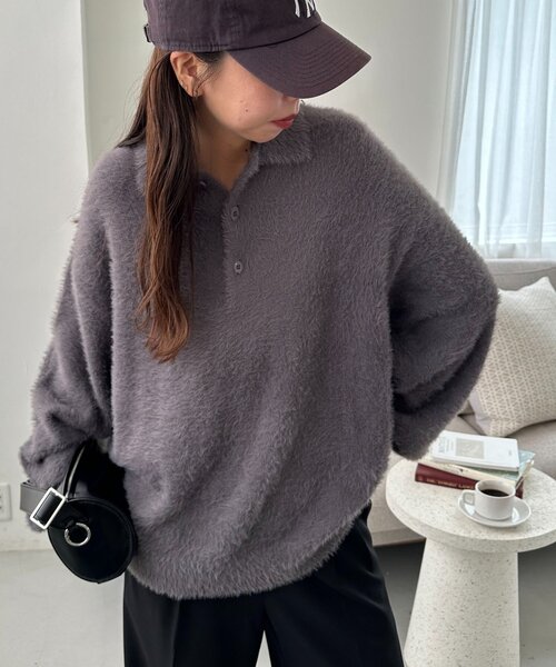 セール】【ユニセックス】ミンクライクニットポロ（ニット/セーター