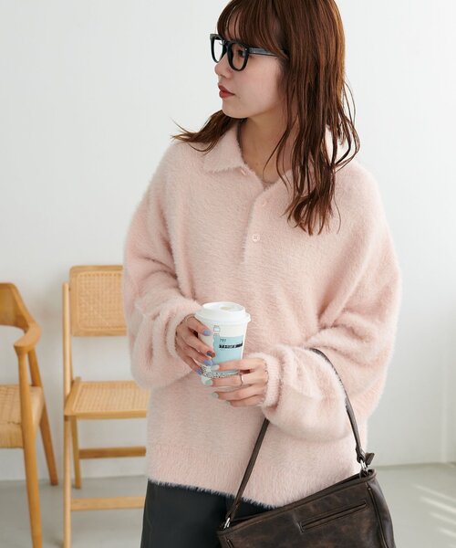 セール】【ユニセックス】ミンクライクニットポロ（ニット/セーター