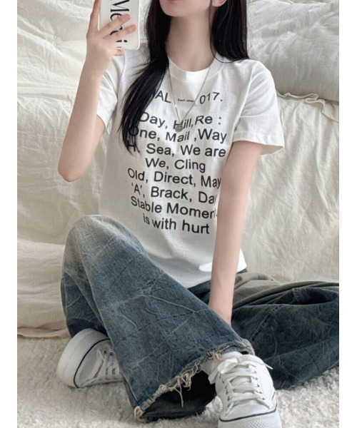 NANAHACHI(ナナハチ)の「フロント文字プリント半袖Tシャツ(Tシャツ/カットソー・レディース・ブラウン/ブラック/アイボリー・FREE)」の11枚目の写真