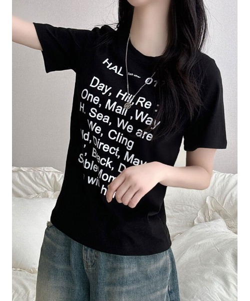 NANAHACHI(ナナハチ)の「フロント文字プリント半袖Tシャツ(Tシャツ/カットソー・レディース・ブラウン/ブラック/アイボリー・FREE)」の9枚目の写真