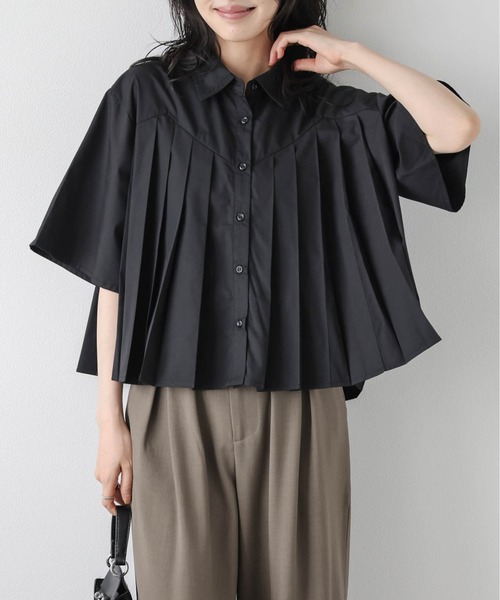 PLEATSPLIASES ジッププリーツシャツ　ブラック　レディースK-206 PLEATSPLIASES ジッププリーツシャツ ブラック レディースK-206 PLEATS