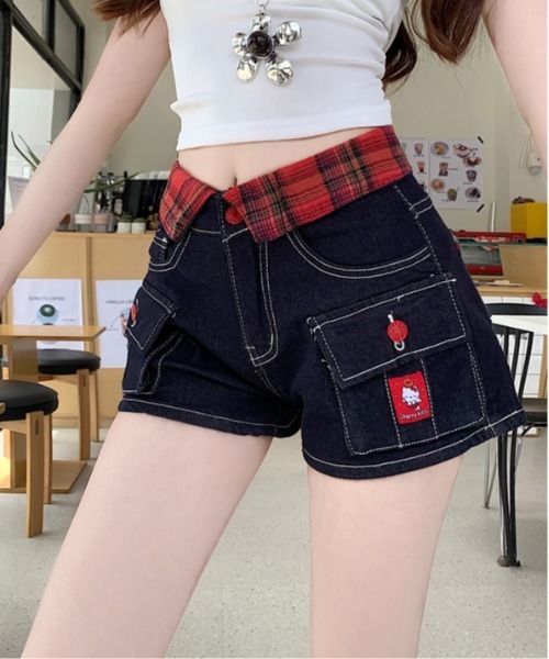 セール】Y2K チェックカラー デニムショートパンツ（デニムパンツ
