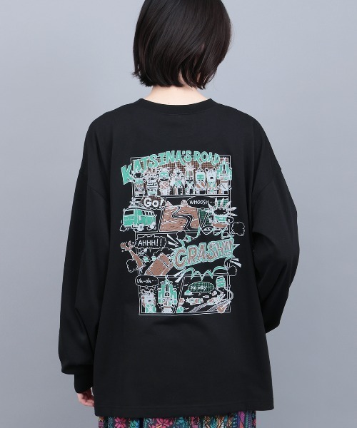 チチカカ(チチカカ)の「チビカチナコミックプリントロングTシャツ(Tシャツ/カットソー・レディース・ブラック/マスタード/オフホワイト・FREE)」の2枚目の写真