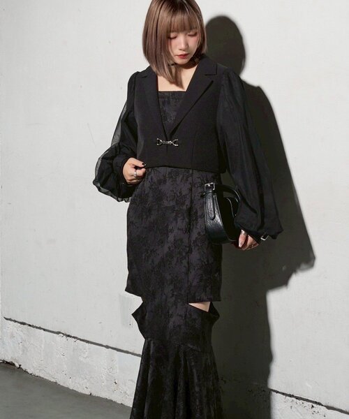 【Mavie.7】 袖チュールショートジャケット(完売品) セール】【Mavie..7】チュール袖ショートジャケット（テーラード