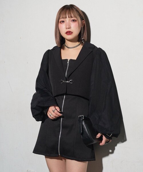 セール】【Mavie..7】チュール袖ショートジャケット（テーラード