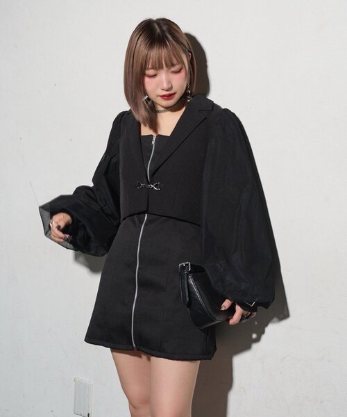 セール】【Mavie..7】チュール袖ショートジャケット（テーラード