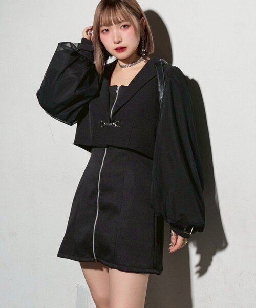 セール】【Mavie..7】チュール袖ショートジャケット（テーラード