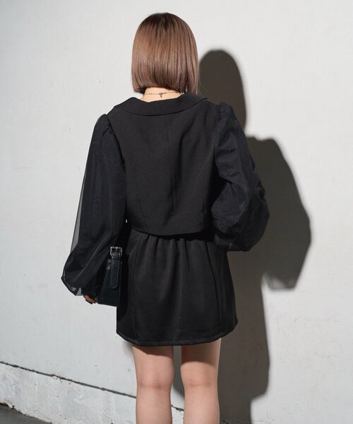 セール】【Mavie..7】チュール袖ショートジャケット（テーラード