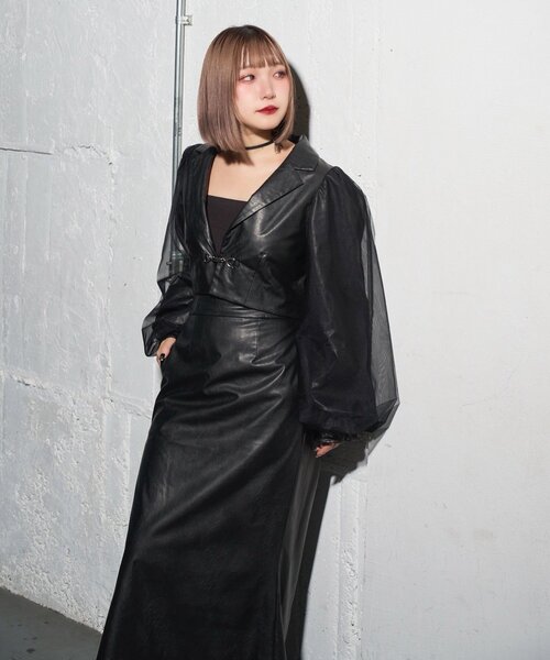 セール】【Mavie..7】チュール袖ショートジャケット（テーラード