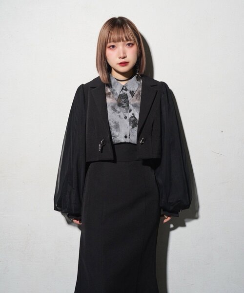 【Mavie.7】 袖チュールショートジャケット(完売品) Mavie..7】チュール袖ショートジャケット（テーラードジャケット