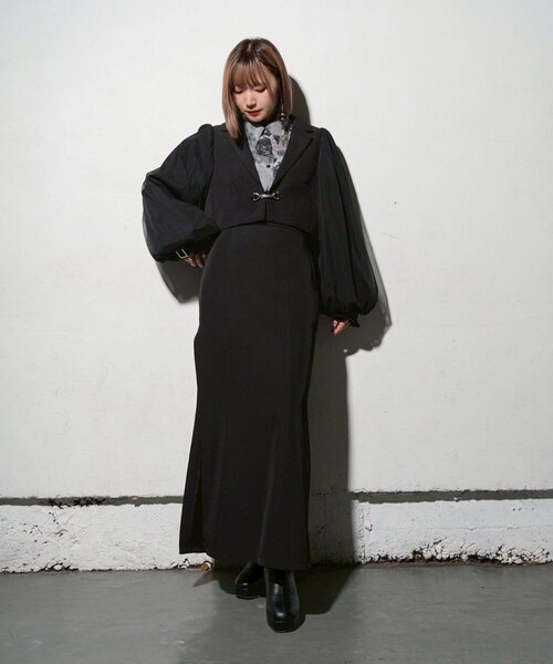 【Mavie.7】 袖チュールショートジャケット(完売品) Mavie..7】チュール袖ショートジャケット（テーラードジャケット