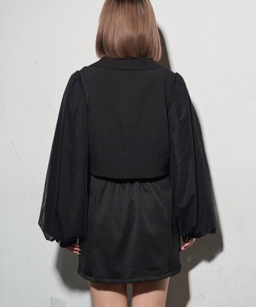 Mavie..7】チュール袖ショートジャケット（テーラードジャケット