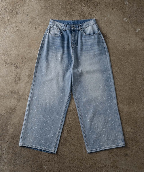 ADAMASTE（アダマスト）の「rhinestone jewelry baggy denim pants