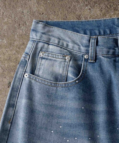 ADAMASTE(アダマスト)の「rhinestone jewelry baggy denim pants - ラインストーンジュエリーバギーデニム(デニムパンツ・メンズ・ブルー・LARGE/MEDIUM)」の12枚目の写真