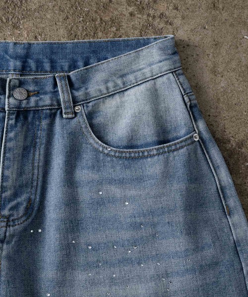 ADAMASTE(アダマスト)の「rhinestone jewelry baggy denim pants - ラインストーンジュエリーバギーデニム(デニムパンツ・メンズ・ブルー・LARGE/MEDIUM)」の13枚目の写真