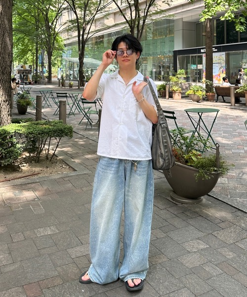 ADAMASTE(アダマスト)の「rhinestone jewelry baggy denim pants - ラインストーンジュエリーバギーデニム(デニムパンツ・メンズ・ブルー・LARGE/MEDIUM)」の7枚目の写真
