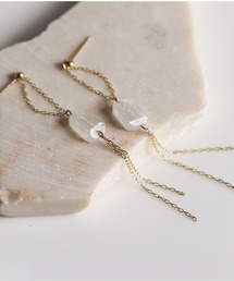 カラーストーン スクエア カボション フック ピアス | K10YG