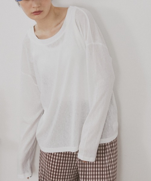 MERLOT(メルロー)の「ベーシックカラーシアーロンT(Tシャツ/カットソー・レディース・チャコールグレー/イエロー/ホワイト/ライトブルー・FREE)」の1枚目の写真