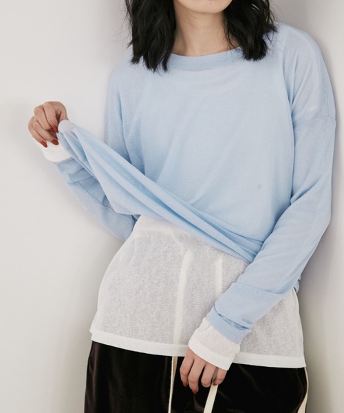 MERLOT(メルロー)の「ベーシックカラーシアーロンT(Tシャツ/カットソー・レディース・チャコールグレー/イエロー/ホワイト/ライトブルー・FREE)」の21枚目の写真