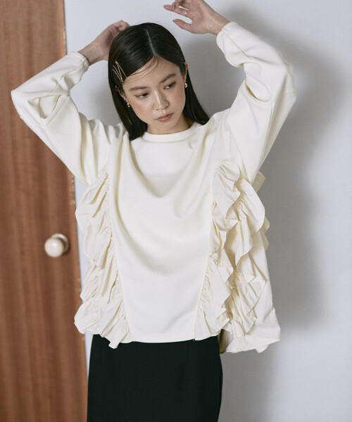 Firsthand（ファーストハンド）の「Firsthand/ファーストハンド フリル ドッキング ダンボール スウェット プルオーバー（スウェット・レディース・ブラック/オフホワイト/グレー・FREE）」の5枚目の写真