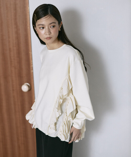 Firsthand（ファーストハンド）の「Firsthand/ファーストハンド フリル ドッキング ダンボール スウェット プルオーバー（スウェット・レディース・ブラック/オフホワイト/グレー・FREE）」の6枚目の写真