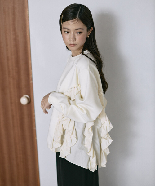 Firsthand（ファーストハンド）の「Firsthand/ファーストハンド フリル ドッキング ダンボール スウェット プルオーバー（スウェット・レディース・ブラック/オフホワイト/グレー・FREE）」の7枚目の写真