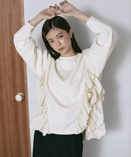 Firsthand（ファーストハンド）の「Firsthand/ファーストハンド フリル ドッキング ダンボール スウェット プルオーバー（スウェット・レディース・ブラック/オフホワイト/グレー・FREE）」の8枚目の写真