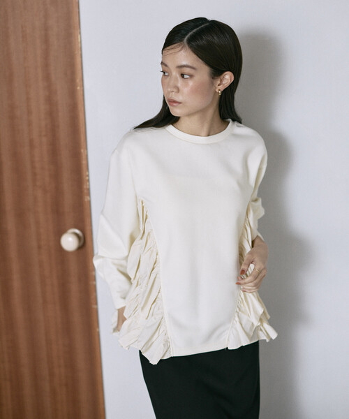 Firsthand（ファーストハンド）の「Firsthand/ファーストハンド フリル ドッキング ダンボール スウェット プルオーバー（スウェット・レディース・ブラック/オフホワイト/グレー・FREE）」の9枚目の写真