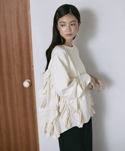 Firsthand（ファーストハンド）の「Firsthand/ファーストハンド フリル ドッキング ダンボール スウェット プルオーバー（スウェット・レディース・ブラック/オフホワイト/グレー・FREE）」の10枚目の写真