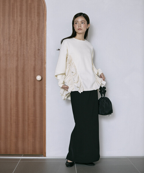 Firsthand（ファーストハンド）の「Firsthand/ファーストハンド フリル ドッキング ダンボール スウェット プルオーバー（スウェット・レディース・ブラック/オフホワイト/グレー・FREE）」の14枚目の写真