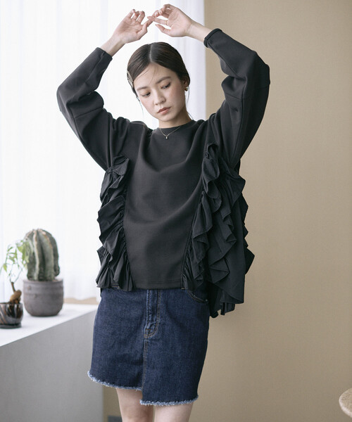 Firsthand（ファーストハンド）の「Firsthand/ファーストハンド フリル ドッキング ダンボール スウェット プルオーバー（スウェット・レディース・ブラック/オフホワイト/グレー・FREE）」の19枚目の写真