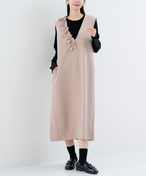 ANNA LUNA(アンナルナ)の「【ANNA LUNA】 華やぎ フリル ジャンパースカート(ジャンパースカート・レディース・ブラック/ベージュ・MEDIUM)」の1枚目の写真