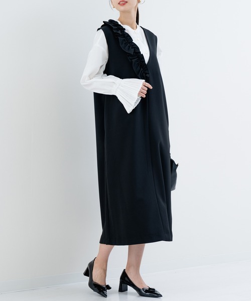 ANNA LUNA(アンナルナ)の「【ANNA LUNA】 華やぎ フリル ジャンパースカート(ジャンパースカート・レディース・ブラック/ベージュ・MEDIUM)」の4枚目の写真
