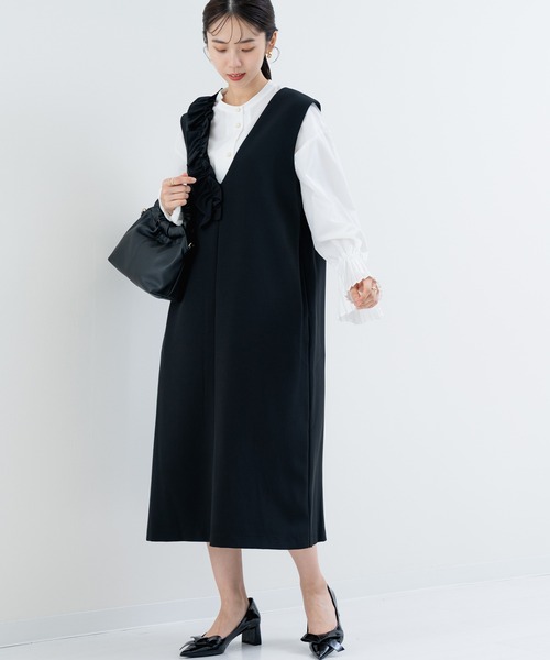 ANNA LUNA(アンナルナ)の「【ANNA LUNA】 華やぎ フリル ジャンパースカート(ジャンパースカート・レディース・ブラック/ベージュ・MEDIUM)」の5枚目の写真