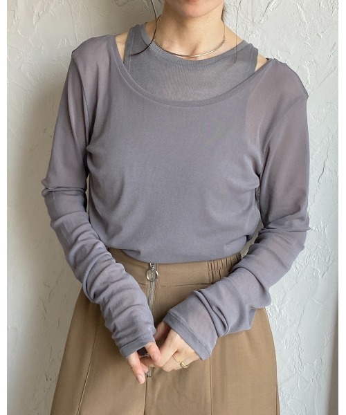 セール】タンクトップレイヤード風長袖シアートップス/ロンT（Tシャツ